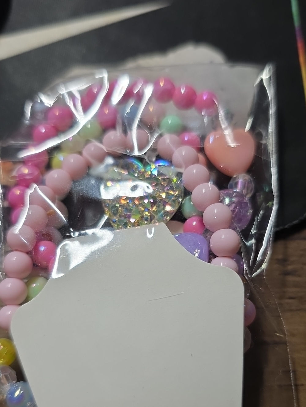 Kids Pink Pastel Heart Bead Bracelet Set